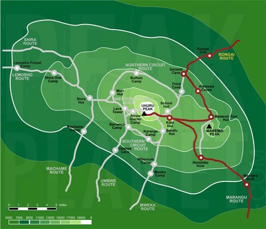 Mount Kilimanjaro trekking map